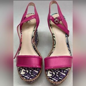 Coach Maegan Peeptoe Wedge Pump Used Excellent Size 9 MSRP $298